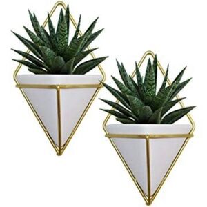 Geometric Gold and White Hanging Planters